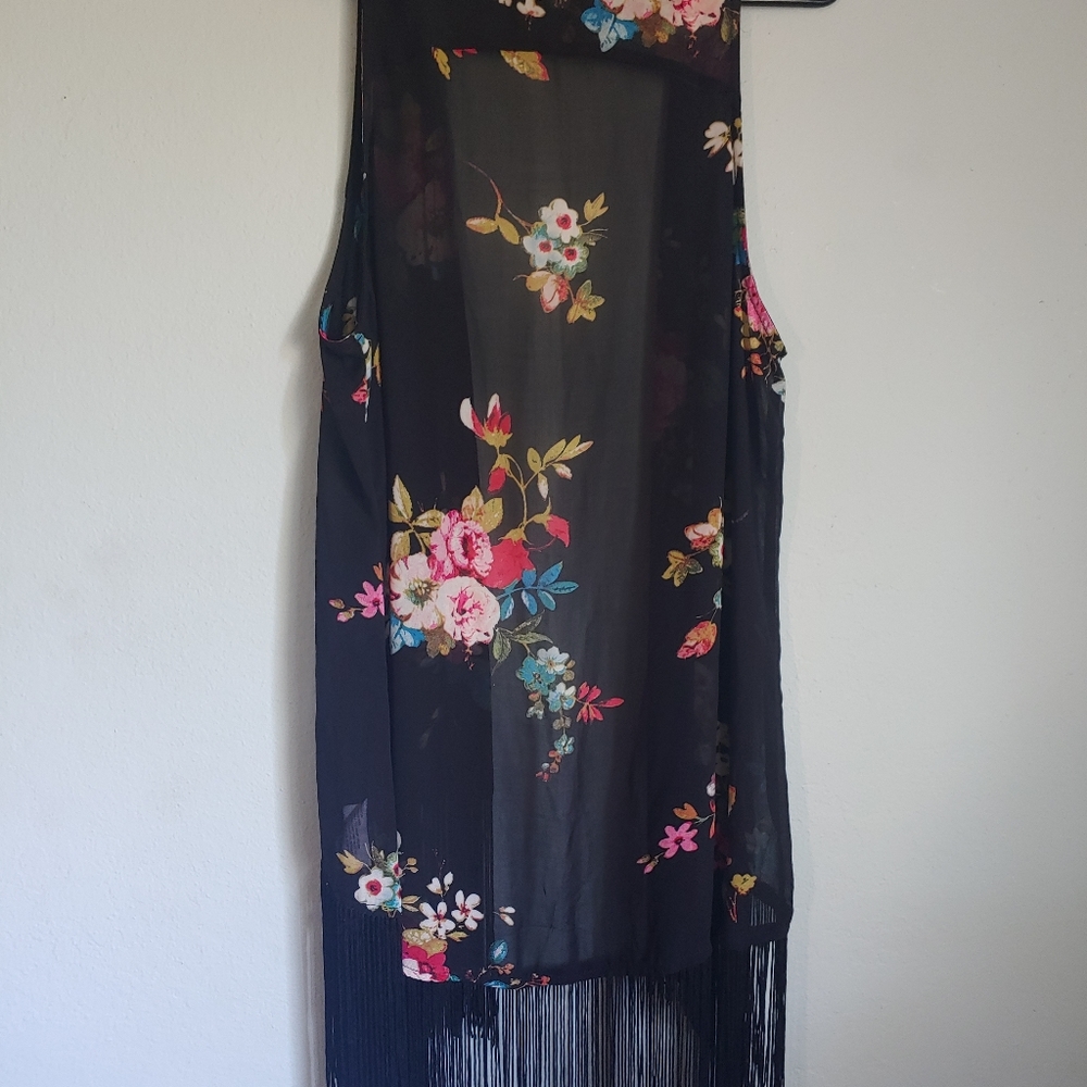 Boho Floral Fringe Vest